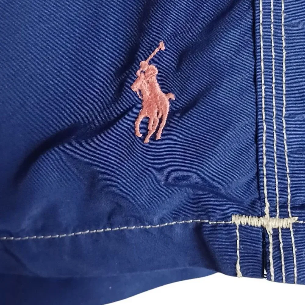Polo Ralph Lauren Sz M Blue Cargo Swim Trunks Pink Pony Logo Casual Pool Shorts
